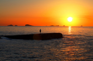 Ibiza beach Compte sunset with bledas islands in horizon