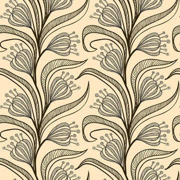 Pattern with stylized drawings of flowers