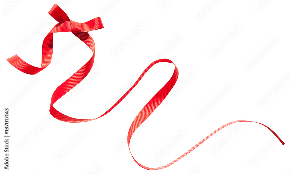 Wall mural red ribbon bow and curl isolated on white background