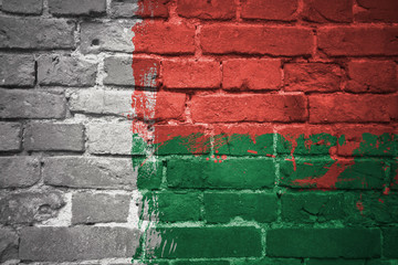 painted national flag of madagascar on a brick wall