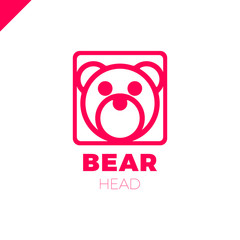 Simple line Head Bear in square with rounded corners logo vector design
