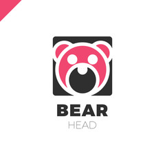 Simple line Head Bear in square with rounded corners logo vector design