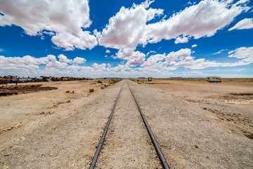 Abandoned train track in the train cemetery, Bolivia.