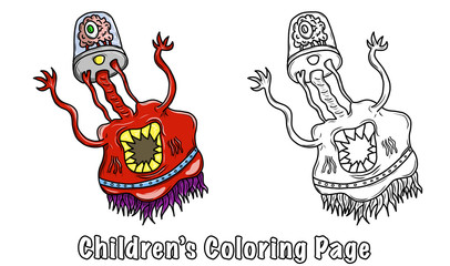 Coloring page for children. Crazy space alien or monster