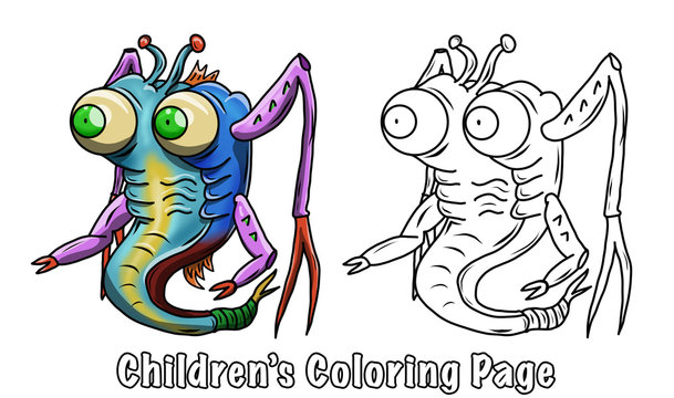 Coloring page for children. Crazy space alien or monster