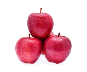 Red Apple with drops of water on white background