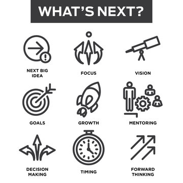 What's Next Icon Set with Big Idea, Mentoring, Decision Making,