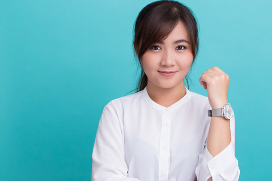 Asian woman with her watch