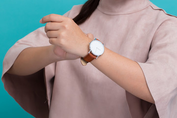 Woman with leather watch