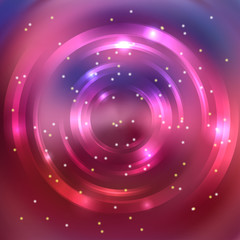 Vector round frame. Shining circle banner. Glowing spiral. Vector illustration. Pink, purple colors.