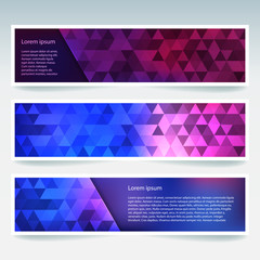 Fototapeta premium Set of banner templates with abstract background. Modern vector banners with polygonal background. Blue, pink, purple colors.