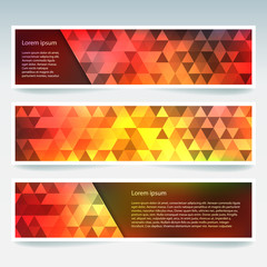 Horizontal banners set with polygonal triangles. Polygon background, vector illustration. Autumn-colored. Yellow, orange, brown colors.
