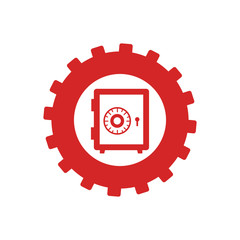 monochrome gear with safe-deposit box vector illustration