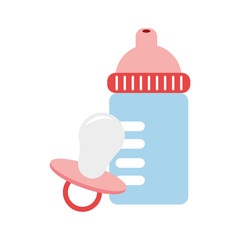 color silhouette with baby bottle and pacifier vector illustration