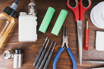 Set to vape. Tools, candy, liquid, RDA, RTA.