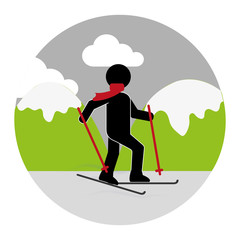 colorful circular landscape with skier vector illustration