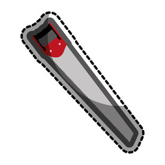 color sticker with handsaw tool vector illustration