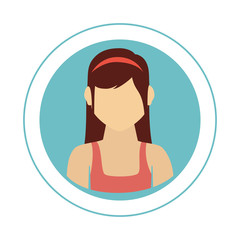circular frame with half body woman with shirt sleeveless vector illustration