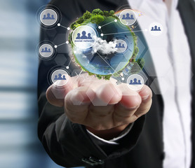 Globe ,earth in human hand, hand holding our planet earth glowin