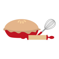 colorful silhouette pie with bakery utensils vector illustration