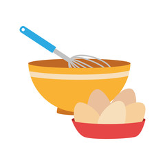 set of colorful dish with hand beayer and eggs vector illustration