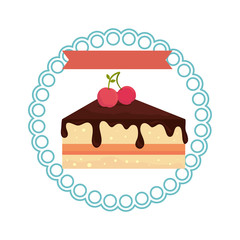 circular border with dessert with cream and cherry vector illustration