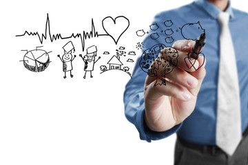 Businessman  drawing chart heartbeat