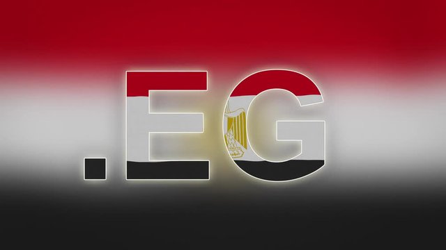 EG - internet domain of Egypt...Typing top-level domain ".EG" against blurred waving national flag of Egypt. Highly detailed fabric texture for 4K resolution.
