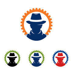 Spy Cowboy Head Circle Auto Gear Service Logo