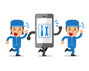 Vector cartoon smartphone and technicians