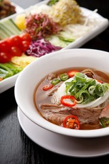Fresh beef and onion, light and delicious beef rice noodle made of ingredients