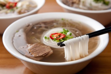 Fresh beef and onion, light and delicious beef rice noodle made of ingredients