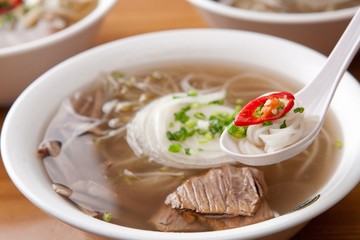 Fresh beef and onion, light and delicious beef rice noodle made of ingredients