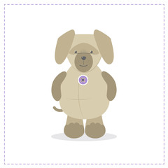 Cute plush toy dog, puppy, vector cartoon