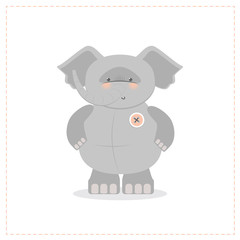 Elephant cute plush toy, vector cartoon