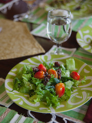 Vegan food concept: light vegetable salad for dinner. Tasty vegetarian meal.