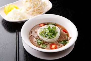 Fresh beef and onion, light and delicious beef rice noodle made of ingredients