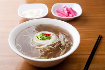 Fresh beef and onion, light and delicious beef rice noodle made of ingredients