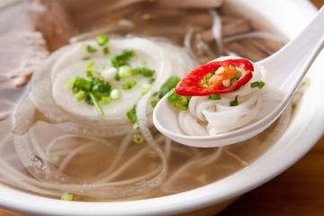 Fresh beef and onion, light and delicious beef rice noodle made of ingredients