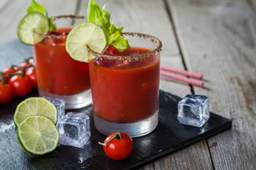 Bloody mary cocktail and ingredients