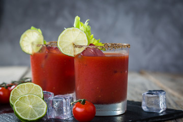Bloody mary cocktail and ingredients