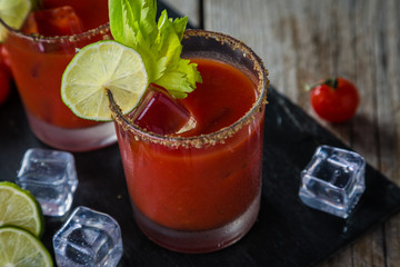 Bloody mary cocktail and ingredients