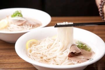 Fresh beef and onion, light and delicious beef rice noodle made of ingredients