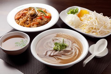 Fresh beef and onion, light and delicious beef rice noodle made of ingredients