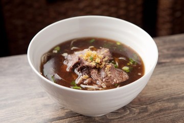Fresh beef and onion, light and delicious beef rice noodle made of ingredients