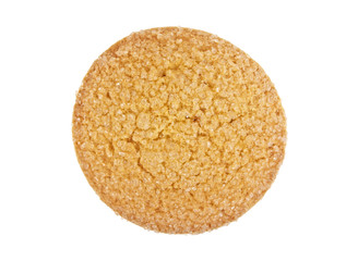 Freshly baked sugar cookie on a white background, top view.