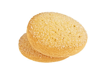 Freshly baked sugar cookies on a white background