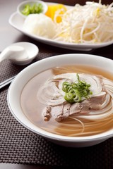 Fresh beef and onion, light and delicious beef rice noodle made of ingredients