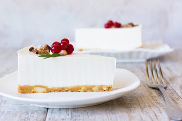 Vanilla cheesecake on the table