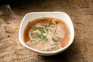 Fresh beef and onion, light and delicious beef rice noodle made of ingredients